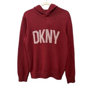 DKNY Burgundy Sweater with Hood Hoodie Logo Graphic Layer Chunky Sz M